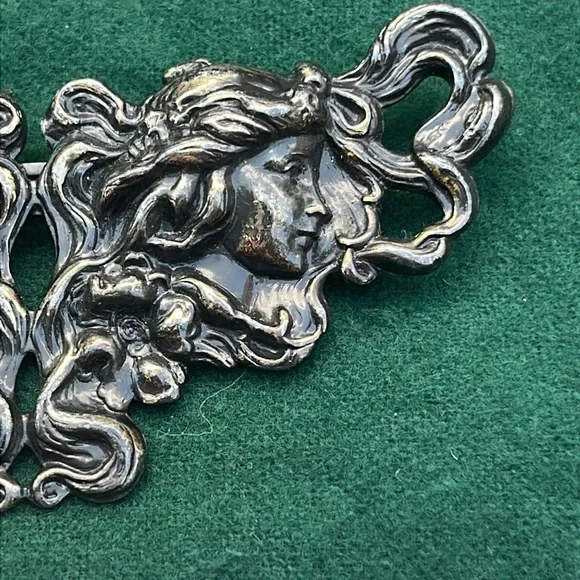 Vintage Art Nouveau Double Divas Style Pin Brooch - Picture 5 of 9